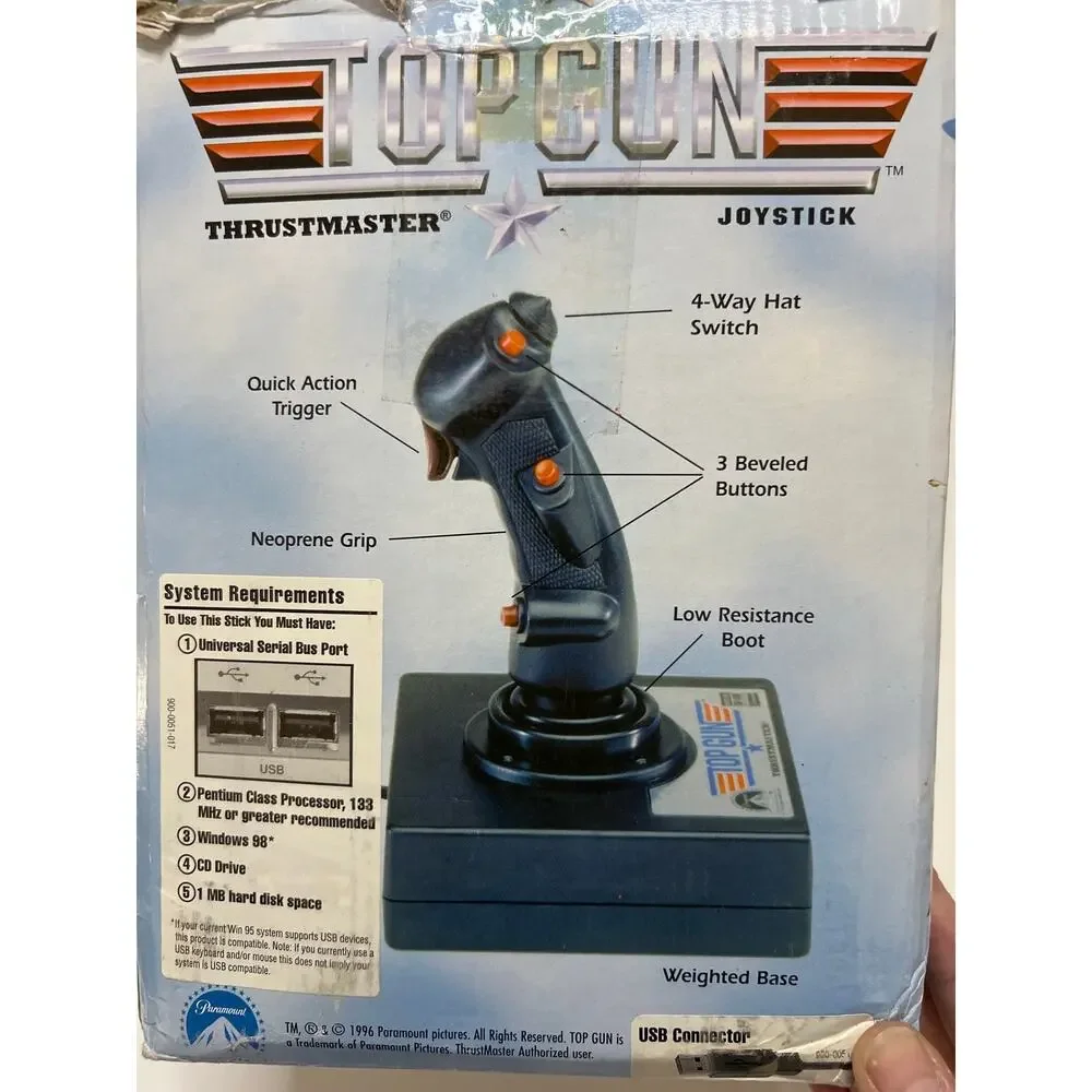 Vintage Thrustmaster Top Gun USB Joystick PC Flight Controller EUC Untested W/CD